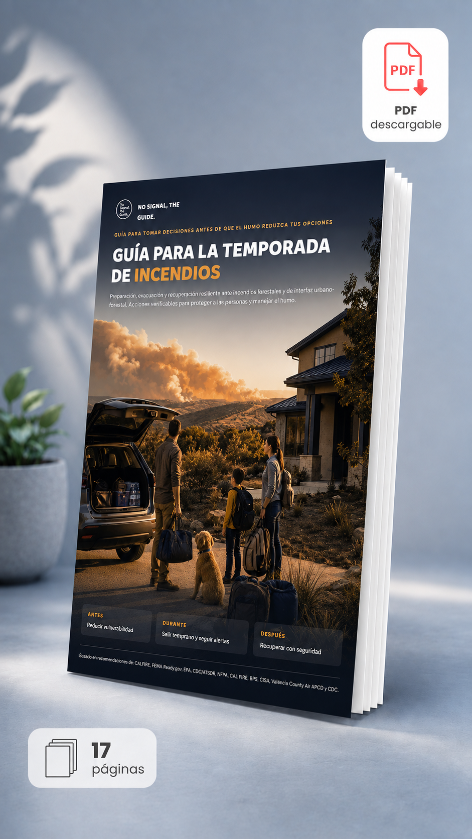 GUÍA PARA LA TEMPORADA DE INCENDIOS By no Signal The Guide. Esta guía digital ofrece información práctica para personas y familias que viven especialmente en zonas expuestas a incendios forestales. Su objetivo es ayudarte a anticipar riesgos,