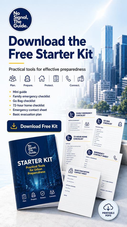 Free Urban Preparedness Kit (Starter Emergency Guide, Family Emergency Checklist, 72-Hour Home Checklist, Emergency Contacts Sheet, Basic Evacuation Plan, Go Bag Checklist)